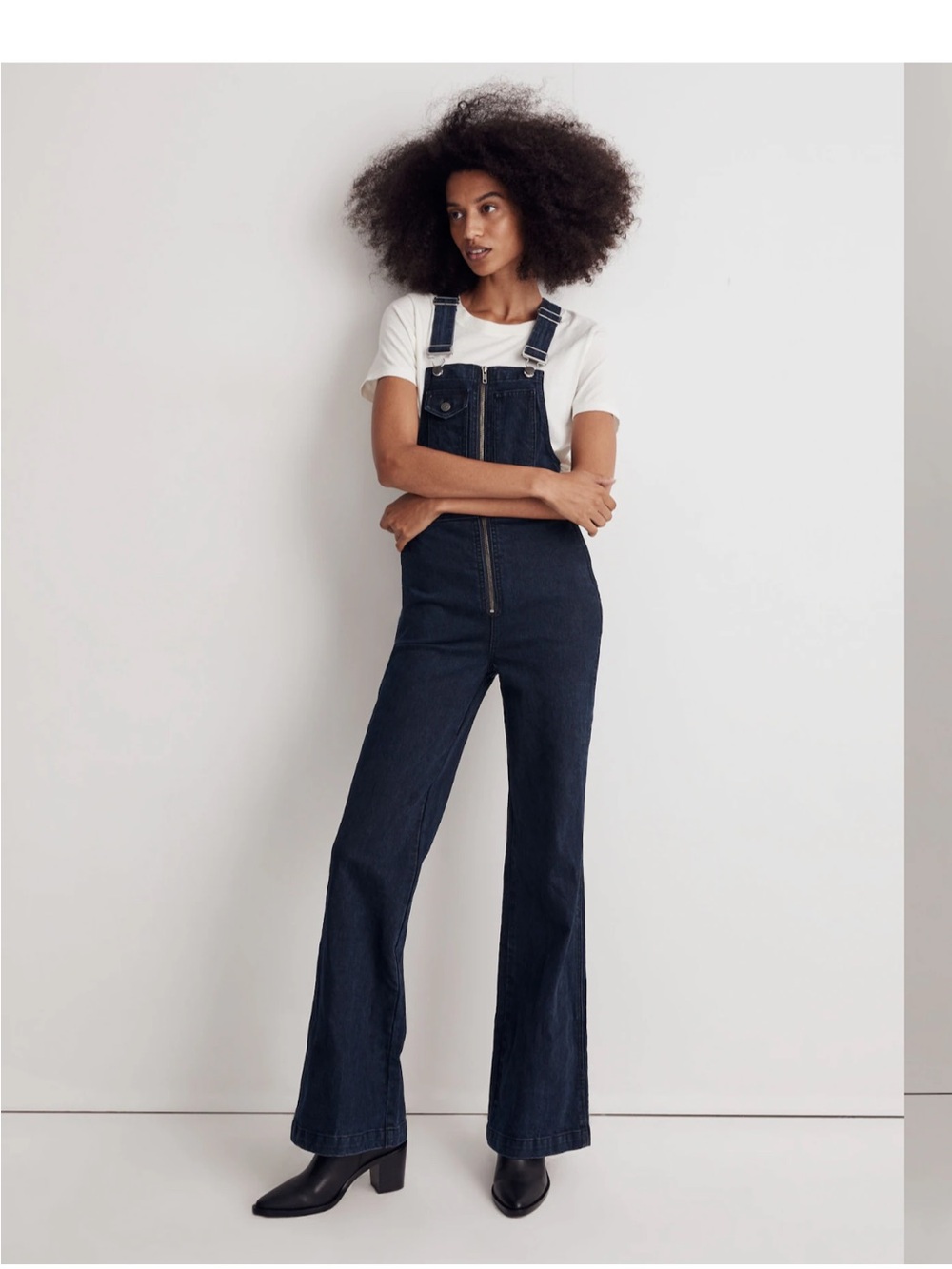 Madewell High Rise Loose Flare Denim Overalls